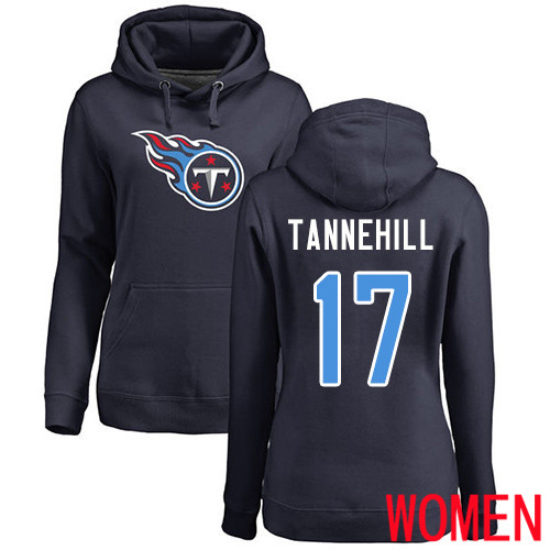 Tennessee Titans Navy Blue Women Ryan Tannehill Name and Number Logo NFL Football #17 Pullover Hoodie Sweatshirts